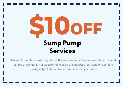  off coupon for sump pump services from Plumbing Today HVAC, featuring terms and conditions for redemption.
