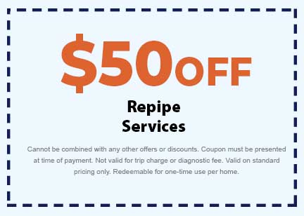  off coupon for repipe services from Plumbing Today HVAC, promotional offer details included.