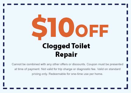  off coupon for clogged toilet repair from Plumbing Today HVAC, promotional offer highlighting savings on plumbing services.